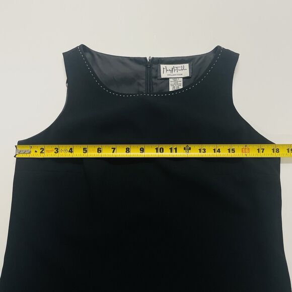 Mary McFadden Vintage Solid Black White Stitch Sleeveless‎ Shift Dress Womens 8 - Picture 9 of 11